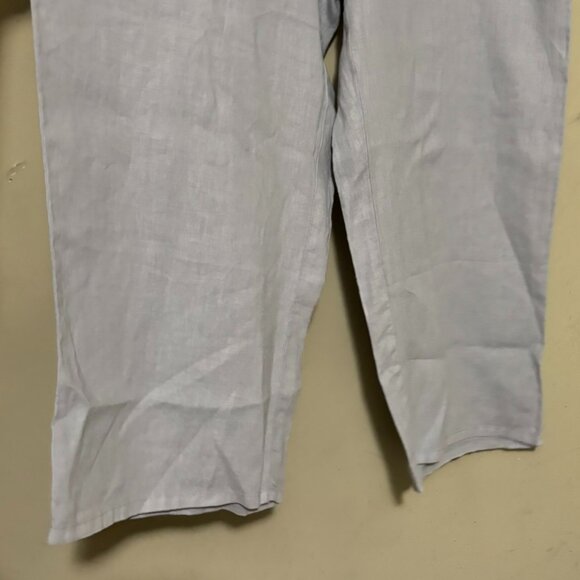 Eileen Fisher Large Light Gray Powdery Blue Organic Linen Wide-Leg Pants - Picture 5 of 7